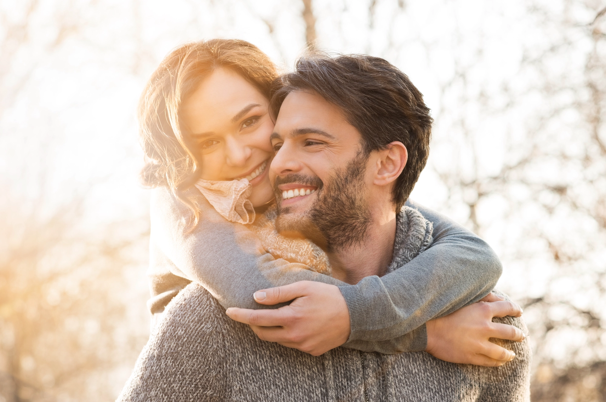 close up of pretty couple smiling