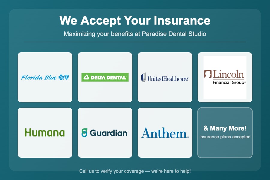 Insurance plans accepted: Florida Blue, Delta Dental, UnitedHealthcare, Lincoln Financial, Humana, Guardian, Anthem and more